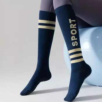 Новые длинные носки для йоги с буквенным принтом, женские профессиональные носки для пилатеса, спортивные носки для фитнеса в помещении, женские нескользящие чулки EUR36-40 чёрный