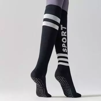 Новые длинные носки для йоги с буквенным принтом, женские профессиональные носки для пилатеса, спортивные носки для фитнеса в помещении, женские нескользящие чулки EUR36-40 чёрный