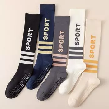 Новые длинные носки для йоги с буквенным принтом, женские профессиональные носки для пилатеса, спортивные носки для фитнеса в помещении, женские нескользящие чулки EUR36-40 чёрный