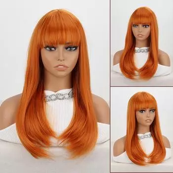 Новые длинные прямые зеленые парики с челкой, парик из натуральных синтетических волос для женщин, повседневный косплей, вечерние, термостойкое волокно 60cm чёрный