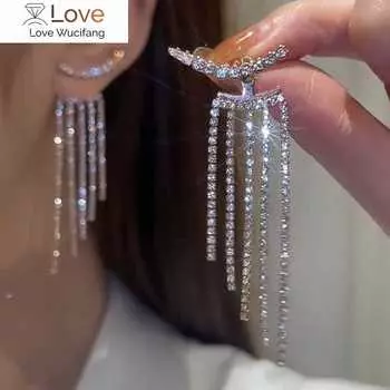 Новые длинные серьги-кисточки со стразами, женские модные серьги-подвески, изысканные хрустальные украшения для свадьбы и помолвки