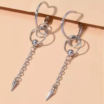 Новые длинные серьги с заклепками с бахромой, серьги, серьги с металлическими круглыми шариками, пуленепробиваемые серьги.