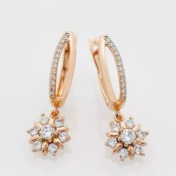 Новые длинные висячие серьги из розового золота 585 пробы с цветком и натуральным цирконом, женские элегантные модные украшения
