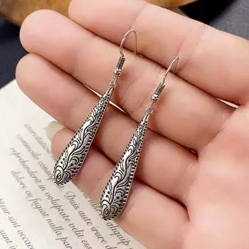 Новые длинные висячие серьги в форме капли воды с резным узором для женщин, металлические антисеребряные винтажные серьги, ювелирные изделия