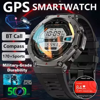 Новые DM58 GPS Смарт-часы для мужчин Голосовой помощник BT Беспроводной вызов Бизнес Спорт на открытом воздухе IP69 Водонепроницаемые наручные часы для Android IOS GPS чёрный