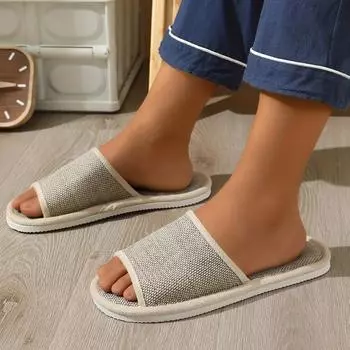 Новые домашние льняные тапочки для мужчин и женщин, мягкие, с толстой подошвой, для дома, пары, противоскользящие, дышащие, из конопли, тапочки для использования в гостинице 37-38