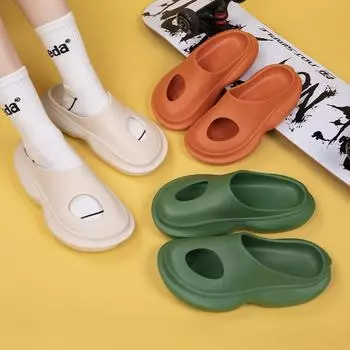 Новые домашние тапочки, летние женские сандалии на толстой платформе, домашние и уличные нескользящие шлепанцы для ванной комнаты, женская и мужская обувь, туфли без каблуков 36-37 бежевый