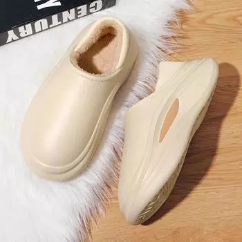 Новые домашние тапочки мужские зимние тапочки мужские хлопковые плюс бархат простые базовые модные легкие водонепроницаемые нескользящие популярные 36-37 бежевый