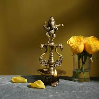 Новые духовые танцы Ганеша Масло Дия с основой, Дия для Пуджи Ганпати Дия, Дом, Дия для комнаты Пуджи, Стандарт, Упаковка из 1 шт.