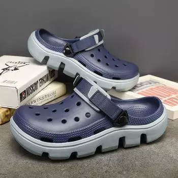 Новые двухцветные пляжные тапочки большого размера с отверстиями 40 чёрный