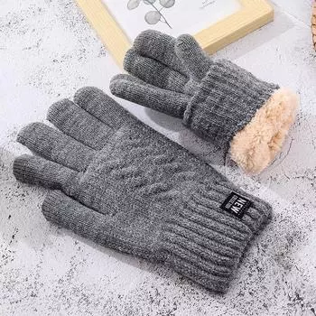 Новые двухслойные утолщенные и бархатные зимние перчатки для сенсорных экранов, предотвращающие холод и тепло, плюшевые мужские вязаные перчатки L