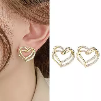 Новые двухслойные женские серьги с полым сердцем, модный дизайн, инкрустированные цирконом, серьги-гвоздики с любовью, ювелирные изделия на день рождения Gfit