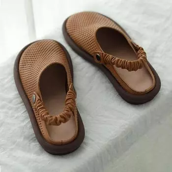 Новые дышащие и универсальные сандалии Baotou из коровьего сухожилия с мягкой подошвой, круглым носком и плоским дном для женщин 35 коричневый