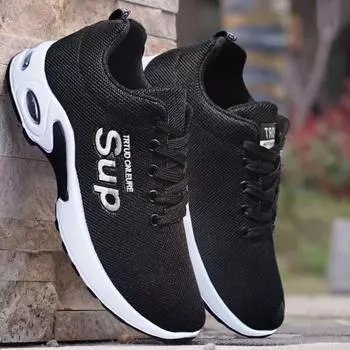 Новые дышащие летающие плетеные мужские осенние корейские версии универсальные модные туфли на воздушной подушке мужские спортивные туфли на воздушной подушке повседневные кроссовки для бега 39 чёрный