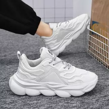 Новые дышащие мужские модные и универсальные спортивные туфли с толстой подошвой из сетки, повседневная обувь 39