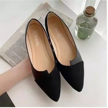 Новые дышащие осенние туфли на плоской подошве с цветными блоками и легким противоскользящим покрытием Модные универсальные туфли-одиночки Повседневная удобная обувь 35 чёрный