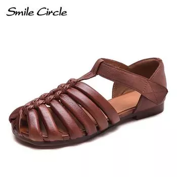 Новые дышащие сандалии на плоской подошве из натуральной кожи ручной работы, модная удобная женская обувь 35 коричневый