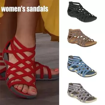 Новые дышащие сандалии на плоской подошве с круглым носком, женская летняя пляжная обувь, винтажные римские сандалии 35 бежевый