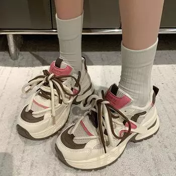Новые дышащие сетчатые кроссовки для женщин, повседневные весенне-осенние женские вулканизированные туфли на толстой подошве со шнуровкой, Zapatillas De Mujer 35