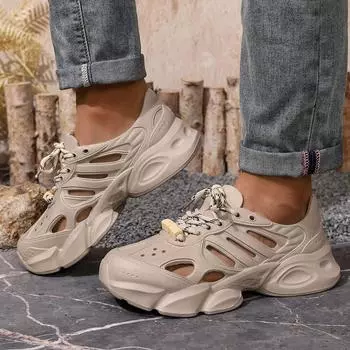 Новые дышащие туфли EVA с толстым дном и отверстиями в стиле ретро для пляжа, эластичная подошва, обувь для рыбалки, рафтинга, водно-болотных угодий 40 чёрный