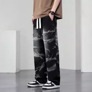 Новые джинсы американского ретро с нерегулярным тай-дай, прямые, большого размера, мужские M чёрный