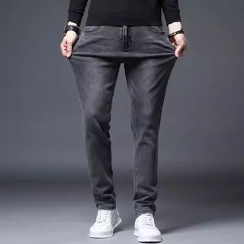 Новые джинсы для осени и зимы, мужские узкие, маленькие, прямые, повседневные деловые брюки для молодежи, трендовые брюки на четыре сезона 28 чёрный