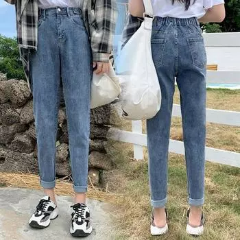 Новые джинсы для женщин Harlan эластичный пояс Daddy Pants Высокая талия Radish Stretch S синий