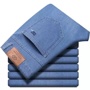 Новые джинсы Ice Silk для мужчин, свободные прямые летние ультратонкие брюки среднего возраста в деловом стиле с эластичной резинкой 28 темно-синий