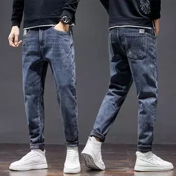 Новые джинсы из денима для мужчин с плюшем и утолщенными/обычными модными брендовыми свободными брюками-шароварами с маленькими штанинами, универсальные и модные прямые брюки 32