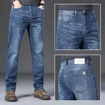 Новые джинсы мужские прямые свободные модели весна и осень стрейч прилив мужские брюки осенние повседневные длинные брюки мужские 28