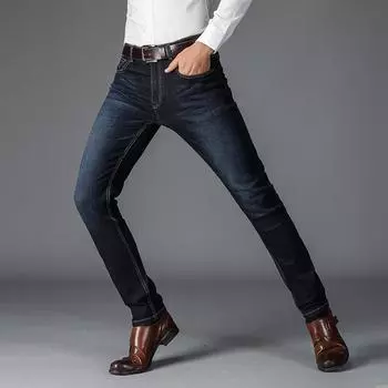 Новые джинсы мужские свободные прямые летние тонкие срезы мужских брюк летние эластичные узкие длинные брюки прилив 28 чёрный