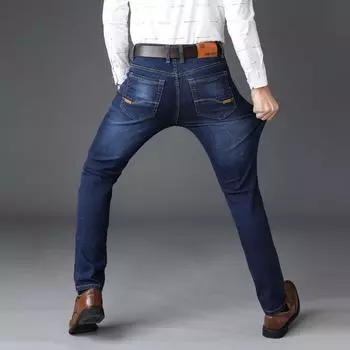 Новые джинсы мужские узкие прямые мужские эластичные повседневные длинные брюки мужской тренд 28 темно-синий