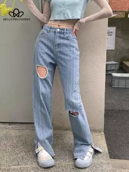 Новые джинсы, женские летние свободные широкие брюки с высокой талией, брюки с глубоким вырезом, женские модные повседневные джинсовые брюки S синий