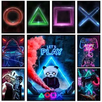 Новые Eat Sleep Neon Game Повторите игровые настенные художественные постеры для дома, декора для детской комнаты, холст, живопись, фрески, печать, художественные коллекции A4 21X30cm Unframed