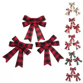 Новые елочные украшения Красная клетчатая снежинка Маленький бант Рождественское украшение Подвеска DIY Материалы One Size