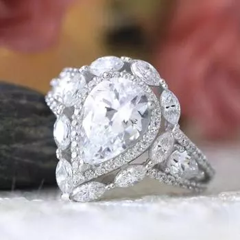 Новые европейские и американские аксессуары, кольцо с драгоценным камнем в форме капли воды, модные посеребренные ювелирные изделия No. 5 серебряный