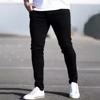 Новые европейские и американские облегающие мужские джинсовые брюки с эластичной резинкой на талии XS чёрный