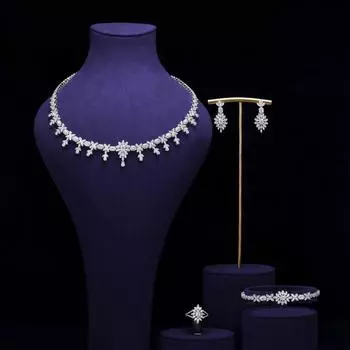 Новые европейские и американские простые модные женские ожерелья и серьги, комплект из микро-инкрустированной цирконием меди, свадебные аксессуары для вечеринок