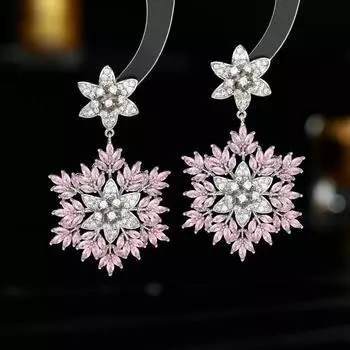 Новые европейские и американские серьги с преувеличенной атмосферой для тяжелой промышленности, инкрустированные цветами из циркона, элитное банкетное платье со снежинками и серьгами белый