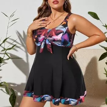 Новые европейские и американские сексуальные боксеры с разрезом и высокой талией, большого размера, с цветочным купальником, консервативный купальник однотонной расцветки XL