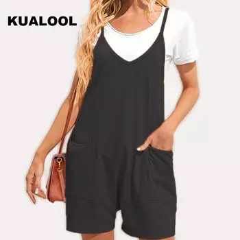 Новые европейские и американские женские комбинезоны с карманами и комбинезонами. S чёрный