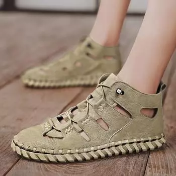 Новые европейские модные сандалии мужские кожаные высокие пляжные туфли британские ретро повседневные сандалии мужские 39