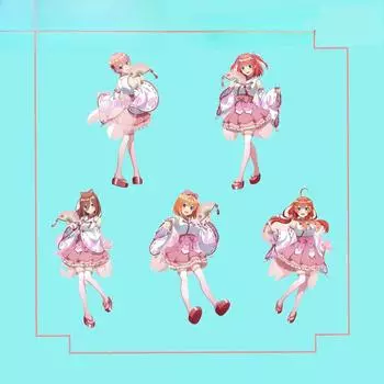 Новые фигурки на акриловой подставке «The Quintessential Quintuplets» высотой 8 см в костюмах Мико цвета вишни: Ичика, Нино, Мику, Ёцуба и Ицуки. five equal flower wedding style 1