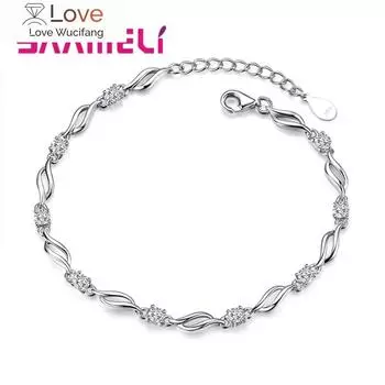 Новые фиолетовые белые циркониевые помолвочные украшения для женщин женские 925 пробы серебряные звенья цепи браслеты изящный дизайн белый