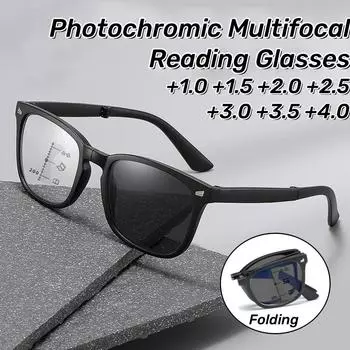 Новые фотохромные мультифокальные складные очки для пресбиопии, портативные очки с высоким разрешением, очки против синего света для пресбиопии 0