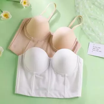 Новые французские облегающие бюстгальтеры без бретелек с v-образным вырезом, сексуальный бюстгальтер без бретелек с подушечками для нижнего белья, нижнее белье для женщин 75A красный