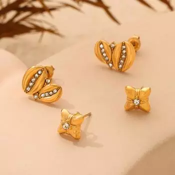 Новые французские ретро-стили моды в стиле суда, титановые стальные позолоченные геометрические цветочные бриллиантовые серьги, ювелирные изделия для женщин