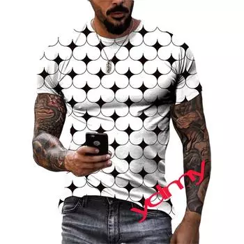 Новые футболки Leisure Grid Summer с популярным решетчатым узором для мужчин и женщин, футболки с круглым вырезом в стиле хип-хоп, топы с коротким рукавом S