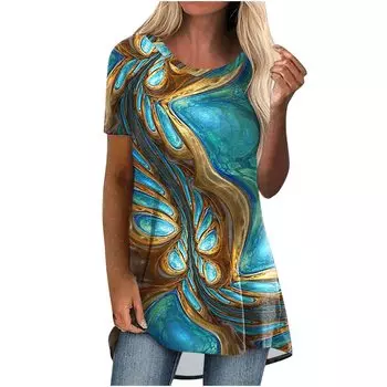 Новые футболки с градиентным цветочным принтом и 3D-принтом для женщин, уличная одежда, футболка с коротким рукавом, свободная туника, топы 2000 года, футболки, женская одежда S