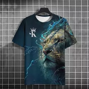 Новые футболки с принтом Fierce Animal 3D для мужчин, винтажные мужские футболки, летние топы с коротким рукавом, модные футболки больших размеров для мужчин, уличная одежда S